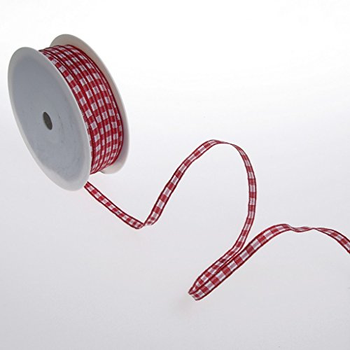 Deko und Band Karoband mit Drahtkante - rot - 5 mm auf 100 m Rolle - 64098 5 35