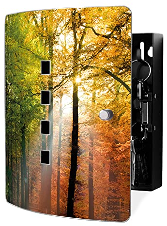 banjado Design Schlüsselkasten aus Edelstahl für 10 Schlüssel/Schlüsselbox zur Schlüsselaufbewahrung 24 x 21,5 x 7cm groß mit praktischem Magnetverschluss/Motiv Herbstwald