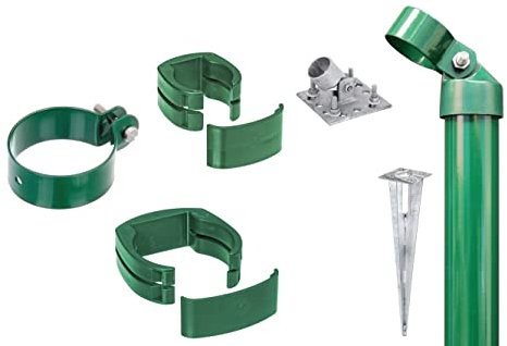Alberts 601744 Zaunanschluss-Set Wellengittertor an Schweißgitter Fix-Clip Pro® | Set,2s | zinkphosphatiert grün | mit Einschlag-Bodenhülse | Torpfosten-Ø: 60 mm | Zaunhöhe: 1020 mm