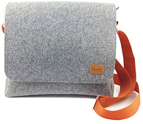 Venetto Herrentasche Messenger Bag Schultertasche Umhängetasche Handtasche Herren Filztasche Tasche aus Filz mit Echtleder-Applikationen für 13 MacBook, Notebook, Laptop, Ultrabook (Grau)
