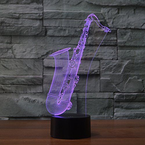 Jinson well 3D saxphone Lampe optische Illusion Nachtlicht, 7 Farbwechsel Touch Switch Tisch Schreibtisch Dekoration Lampen perfekte mit Acryl Flat ABS Base USB Kabel kreatives Spielzeug