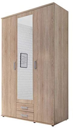 Avanti Trendstore - Kalle - Drehtürenschrank aus Holzdekor mit 2 Schubkästen und 1 x Spiegelabsetzung in der Mitte. In 2 verfügbar. Maße BHT 120x195x55 cm (Eiche Sonoma)