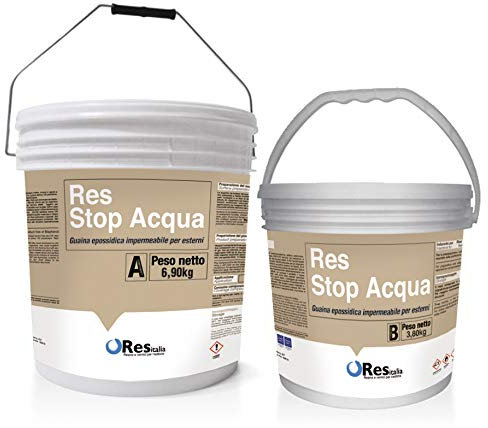 Revestimiento epoxi para piscinas, suelos terrazas, balcones, impermeabilizante, uso exterior antiamarilleamiento, RES Stop agua A+B, paquete de 10,70 kg + 2 masas de color 1 kg, (beije ral 1001)