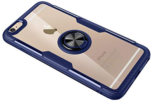 SORAKA Hülle für iPhone 6 Plus/6S Plus mit 360 Grad drehbarem Ringständer Harter PC transparenter Abdeckung+Silikon Rahmen durchsichtige hülle mit Metallplatte für Handyhalterung Auto KFZ Magnet