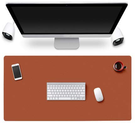 Desk Blotter Mat Table Protector on Top of Office Laptop Computer Desktop Accessories Cover Pad Under Keyboard Gaming Mousepad for Men Boy Teen Kids PU Leather DIY Crafts PU Leather Brown 16 x 32 Inch