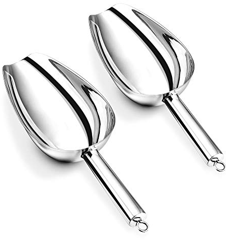 HaWare Ice Scoop, 5OZ Small Stainless Steel Sweet Food Flour Pet Scoop for Kitchen Bar Buffet Party Garden, Non-Toxic & Healthy, Mirror Finished & Dishwasher Safe- 2 Pcs
