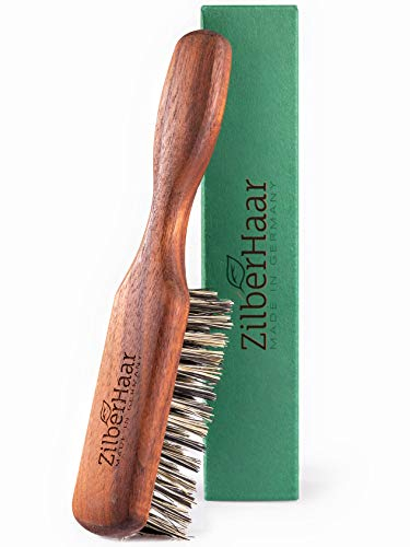 ZilberHaar Vegane Bartbürste – Borsten aus Mexikanische Tampico-Fasern, Bürste aus Walnussholz – Funktioniert mit Bartbalsam und Bartölen – Made in Germany