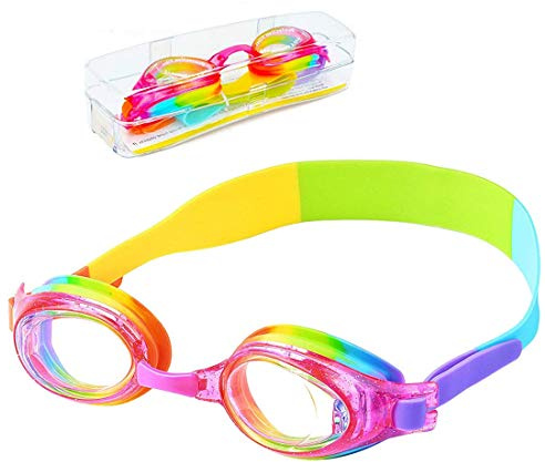 iToobe Swim Goggles, Anti-Fog Leak Proof Kids Swimming Goggles Flexible Nose Bridge Wide View Swim Glasses with Portable Case for Children Teens Girls