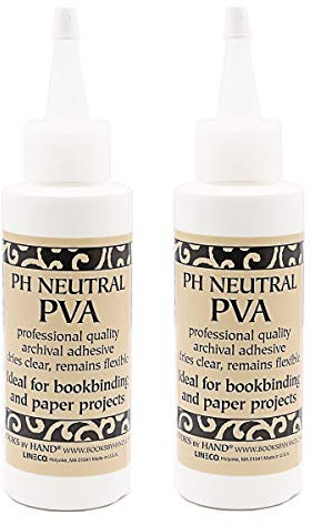 Books By Hand Acid Free PH Neutral PVA Adhesive with spout. Fast Setting, Re-moistenable, Lays Flat, and Dried Clear. Perfect for Bookbinding, DIY, Crafts, and More! Pack of 2