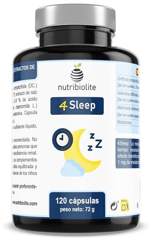 Complexe de Mélatonine avec 5-HTP de Griffonia, Valériane et Camomille – 120 Gélules Véganes | Complément Naturel pour Mieux Dormir, Réduire l’Insomnie, le Stress et le Jet Lag – 4Sleep Nutribiolite