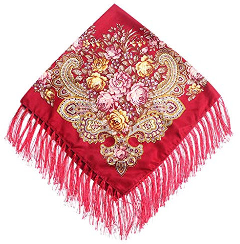 Lazzboy Frauen Lady Folk-Custom Print Quaste Square Schal Wrap Schal Travel Schal(I)
