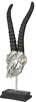 Hansmeier® Deko Skulptur Steinbock - Silber - Für Außen und Innen - 47 x 15 x 15 cm - Dekofigur - Moderne Dekorationsideen für Flur, Wohnzimmer, Garten