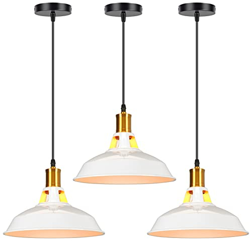 STOEX Lampadario vintage in metallo, 27 cm, set di 3 lampadari industriali lampade E27 corda regolabile per soggiorno, cucina, ristorante, sala da pranzo, camera da letto (bianco)