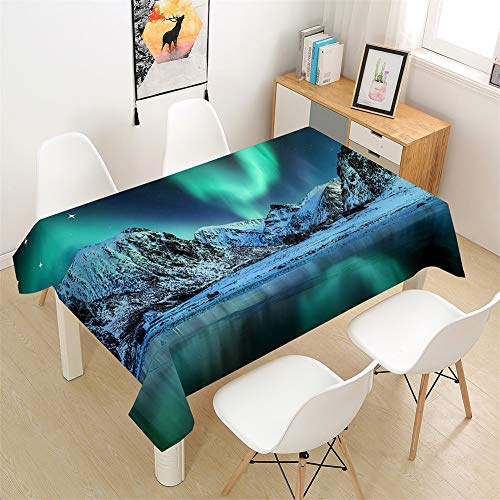 Morbuy Tischdecken Rechteckig, 3D Polar Lichter Drucken Tischdecke Quadratisch Wasserdicht Lotuseffekt Abwischbar Tischtuch für Küche Garten Outdoor Dekoration (140x220cm,Schnee Berg)