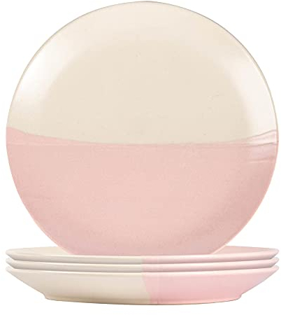 Nicola Spring Stoneware Dinner Plates - 20.5cm - Dusty Pink - Pack of 4 - Ceramic Flecked Two Tone Plates Tableware Dishwasher & Microwave Safe Crockery for Starters, Sides, Mains & Desserts