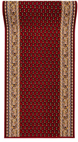 Mazovia Läufer Flur 80x200cm Rot Klassisch 90er-Retro Weich rutschfest | Teppichläufer für Küche Waschküche Schlafzimmer Wetterfest Pflegeleicht Gummiunterseite Kurzflor Lang Verkauf pro Meter