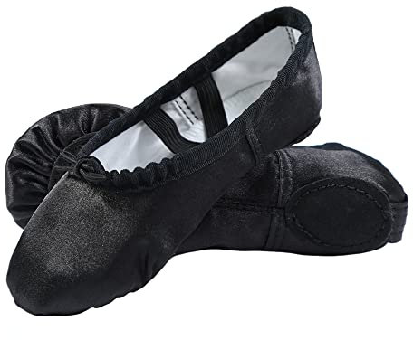 APTRO Ballet Shoes Ballerina Shoes Split Sole Gymnastics Dance Shoes Flats for Girls Adults Black, 10 UK Child,28