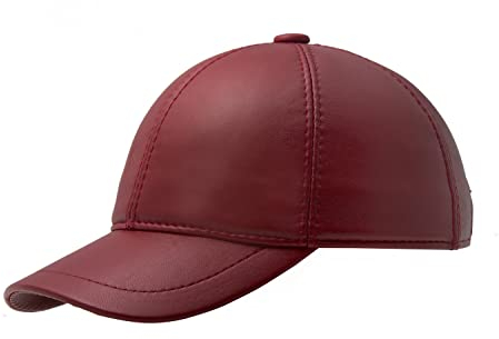 METELLINO Leder Baseball Cap echtes Schaffell Unisex Mütze, rot, Einheitsgröße