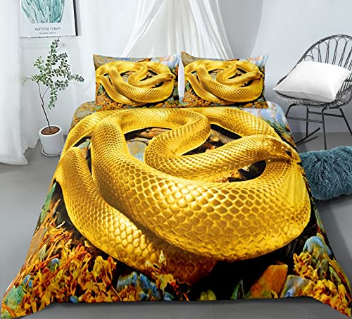 FIGONE Tierische Schlange Bettwäsche-Set 3 Teilig 135X200 cm Bedding 3D Bedrucktes Bettbezug-Set Bequem Weich Microfaser Bettwäsche-Set 1 Bettbezug + 2 Kissenbezug 80X80 cm - Antiallergisch