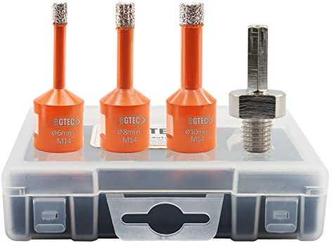 BGTEC Diamantbohrer Fliesenbohrer Set,6/8/10mm Diamantbohrkronen für Porzellan, Fliesen, Granit, Marmo ein Adapter