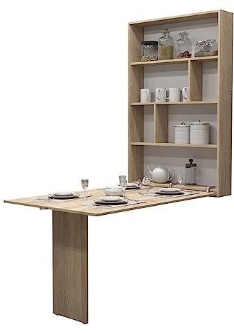 Mirjan24 Wandtisch Albi, Wandklapptisch mit 2 Regalen, V-Tisch, Esstisch, Tisch ideal für Esszimmer, Küche, Klapptisch, Bartisch (Sonoma)