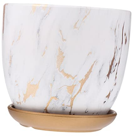 Veemoon Pot De Fleurs Céramique pour Plantes Succulentes Jardinière avec Aspect Marbré Support De Bureau pour Petites Fleurs