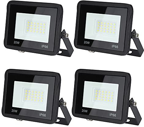 Daromigo Projecteur LED Extérieur 20W - 4 Pièces, 1700lm, 3000K Blanc Chaud, IP65 Étanche - Pour Cour, Garage, Couloir