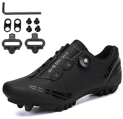 PENXZT Scarpe da Ciclismo da Uomo in Mountain Bike Compatibile con Shimano SPD 2-Bolts Pedals MTB Scarpe Che corre per Interni ed Esterni,Nero,43 EU