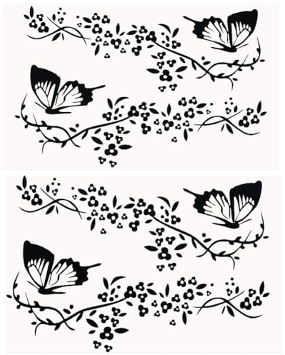 GORGECRAFT 4 pz Farfalla Set di Decalcomanie per Auto Farfalle Che Baciano Fiori Decalcomania per Auto Vinile Adesivo Impermeabile Adesivi per Auto da Donna Decorazione per Auto Camion Wall Nero