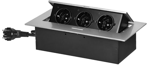 Miratic Enchufe Multiple Enchufe Escritorio Enchufe Empotrable Enchufe Moderno con Borde Plano y Cable de 1.5m Para Instalación Schuko Max. Carga [W]: 3680 (Plata)