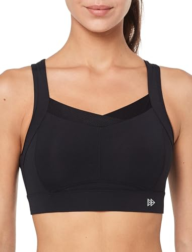 Yvette Damen Sport BH Starker Halt mit Haken&Öse Große Größen Lauf Fitness Bra, Schwarz, XL