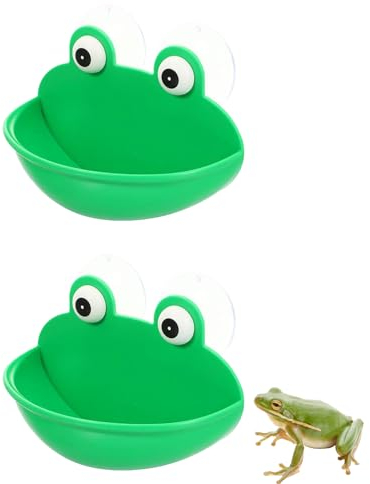JNAWA 2pcs Reptiles Suction Cup Feeder Amphibian Aquatic Frog Habitat Toad Tank Decorations Feeding Food Cricket Bowl for Gecko Bearded Dragon