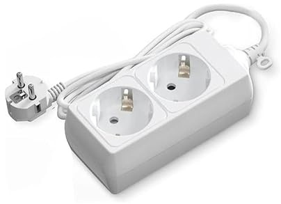 2-Wege-Steckdosenleiste ohne Schalter, 5 m, 3G, 1,5 mm², weiß, ideal zum Anschluss mehrerer elektrischer Geräte und Verlängerungssteckdosen.
