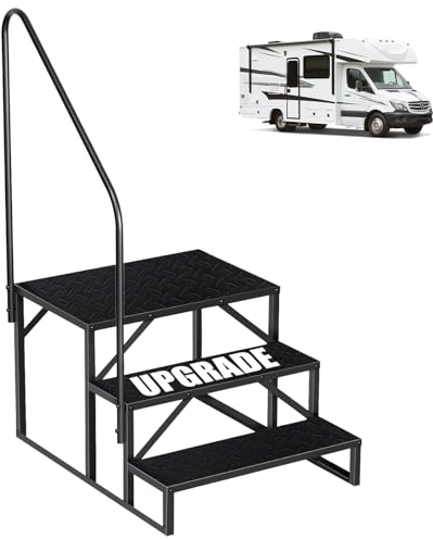 Escalera 3 peldaños con Asa, Eescadote Antideslizante para Autocaravana, Estanteria Escalera Litera Caravana de Acero máx 300 kg