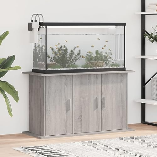 Homgoday Support d'aquarium - Table basse - Avec 6 compartiments - Pour un maintien sûr - Gris sonoma - 101 x 41 x 58 cm