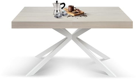 Mar.c.a. Design Tavolo Allungabile Tisch, Holz Metall Eisen, Ulme Und Weiß, 140 x 90 x 74