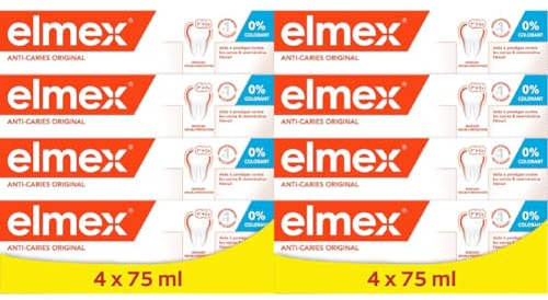 ELMEX - Dentifrice Elmex Anti-Caries Original 0% Colorants - Caries - Dents Sensibles, Gencives Douloureuses, Protection de l'Email - 75 ml (Lot de 2)
