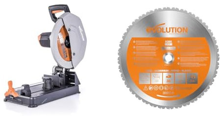 Evolution Scie à tronçonner multi-matériaux R355CPS Evolution Power Tools, 355 mm & Power Tools - Lame Polyvalente en Carbure de Tungstène Rage, Orange, 355 mm