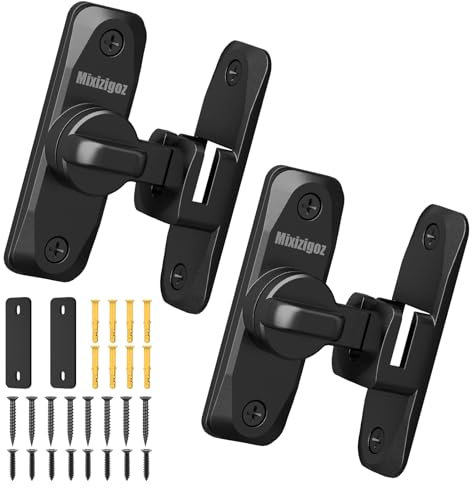 Mixizigoz Cerradura de puerta de granero abatible de 90/180 grados, protege la privacidad, cerradura de puerta corredera para puerta, jardín, baño, garaje, ventana, exterior, garaje, granero, armario