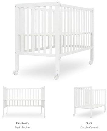 Interbaby Cuna Bebé Convertible en Escritorio 124x63x93 cm | Cómoda, Montaje Rápido | Cuna Colecho con Lateral Móvil, Barandilla, Ruedas con Freno, Blanco, Basic