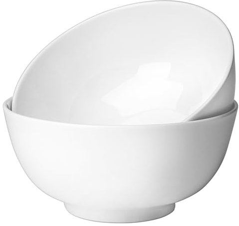 Leegg Ramen Bowls Set of 2 Ceramic White Bowls for Noodles (White)