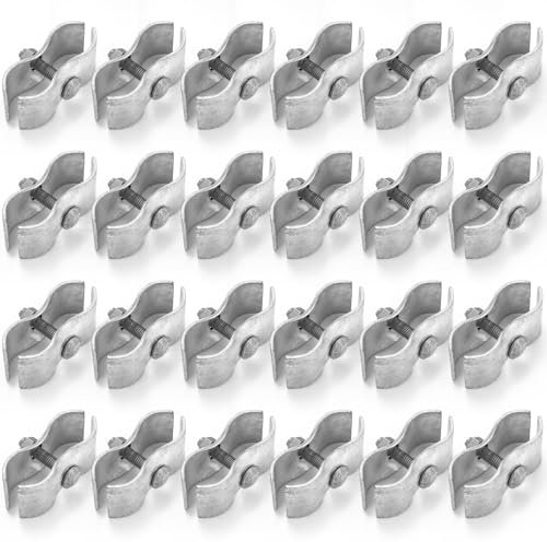 Zonon 24 Set Chain Link Fence Panel Clamps, 1-3/8 Dog Kennel Panel Clamps Galvanized Steel Clamp for 32mm Round Pipe Frame, with Bolts and Nuts