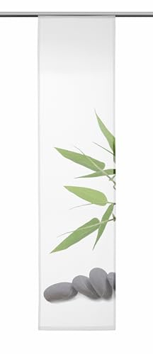 Clever-Kauf-24 Schiebevorhang Bambus Steine | BxH 60x245cm | Flächenvorhang | Gräser | grün grau |
