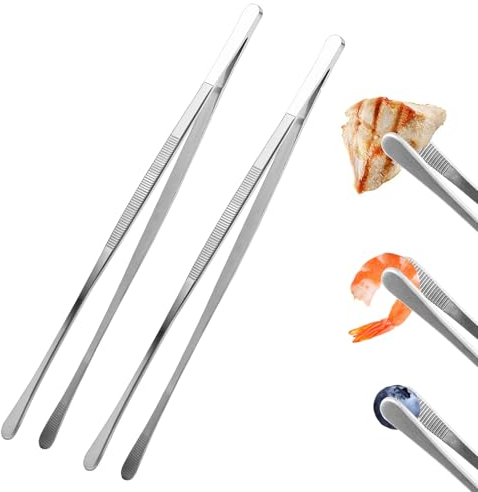 2 piezas pinzas cocina, 30cm Pinzas redondeadas en la parte delantera con diseño dentado, pinzas para barbacoa chef croquetera freidora de aire espinas pescado hielo accesorios pinzas platos bistec