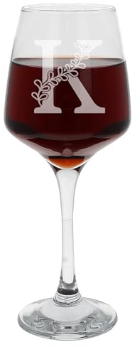 K Weinglas, personalisierbar, Monogramm, Initiale, geätzt, Name, großes Weinglas, Geburtstagsgeschenk für sie oder ihn, personalisierbar, Initiale graviert, Stielweinglas, 400 ml