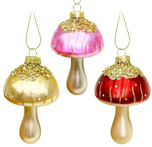 3 Piezas Bolas de Navidad Vaso Champiñón, Bolas de Navidad Rojas/Doradas/Rosa, Bolas Arbol de Navidad Personalizar, Decoracion Arbol Navidad Originales, Decoración Navideña Colgante árbol Interior