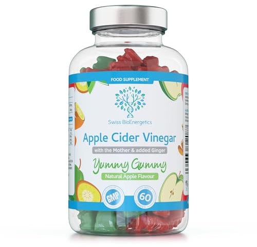 Apple Cider Vinegar Gummies with The Mother & Ginger - 60 Natural Apple Flavoured - High Strength 500mg per Serving - 1 Month Supply - UK Made