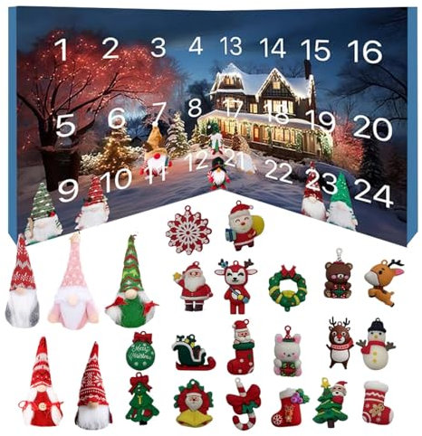 Calendario dell'avvento natalizio 2024, 24 gnomi, conto alla rovescia natalizio, 24 giorni, decorazione per calendario dell'avvento di Natale Gonks, bambole nane da collezione, BZa224 (bianco, 21 x 21