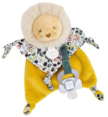 Doudou et Compagnie BOH'Aime Lion Kuscheltier Ocker Schnullerband – ultraweiches Plüsch – mit Geschenkbox – Geschenkidee zur Geburt Mädchen – maschinenwaschbar – für Babys DC4222