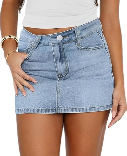 Betrodi Women Blue Denim Mini Skirt - Casual Low Rise Stretch Bodycon Micro Cargo with Pockets